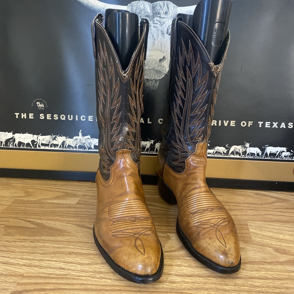 Dan Post Cowboy Boots Men's Size 11 D Style DP6944 Two-Tone Brown Leather Flaws
